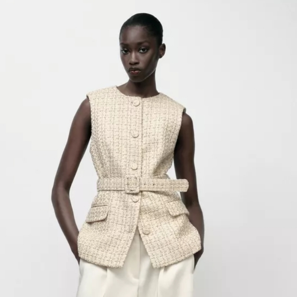 *Final Price* NWT Zara Sequin Tweed Structured Belted Vest